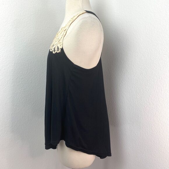 Top Shop Black White Lace Tank Top Sz 4 Knit Flared Racerback Boho Peasant Goth - Picture 4 of 8